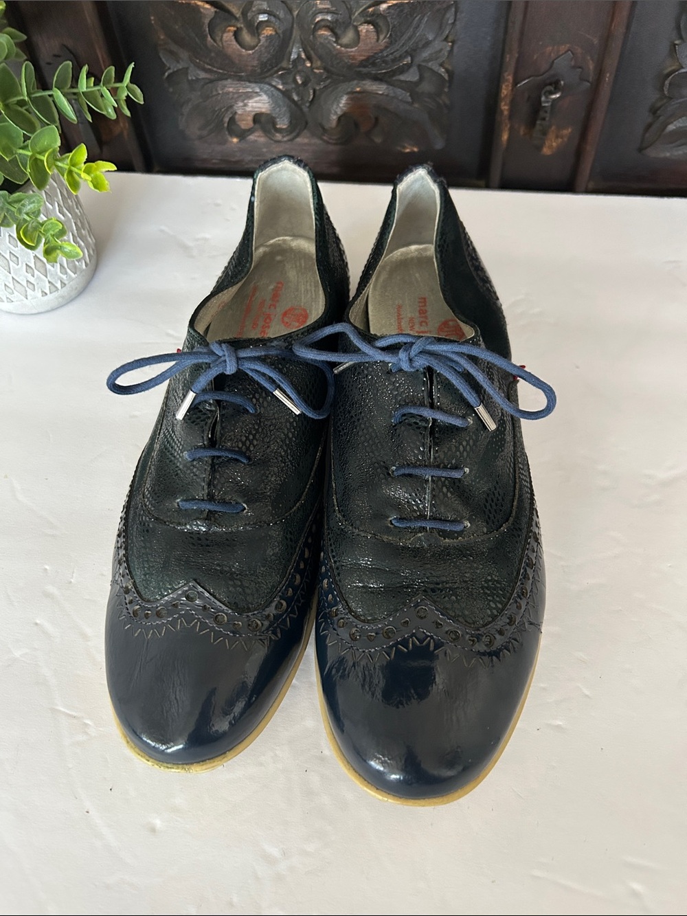 Lace-Up Wingtip Flats in Navy